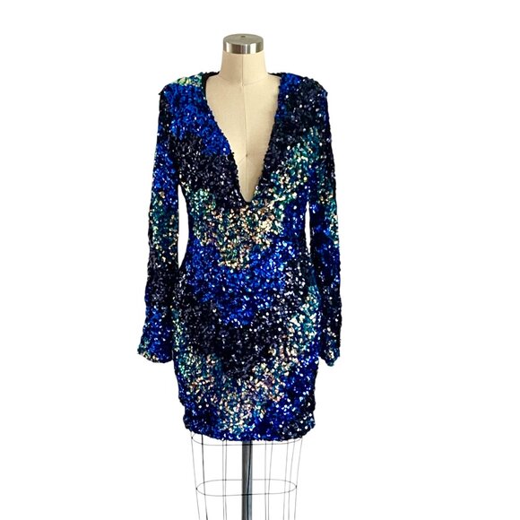 Fashion Nova Blue Sequin Mini Party Dress M - Picture 4 of 7
